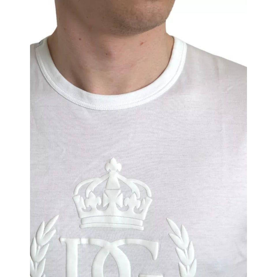 Dolce & Gabbana White Logo Embossed Crew Neck Short Sleeves T-shirt Dolce & Gabbana