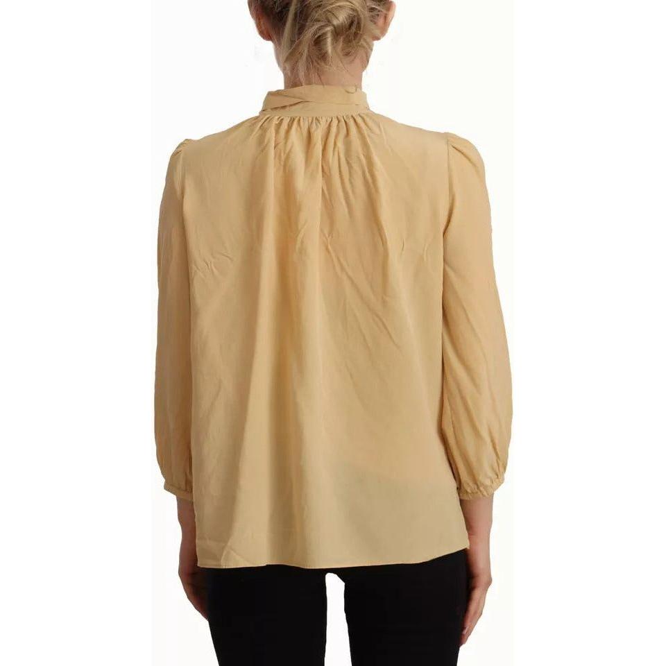 Dolce & Gabbana Mustard Ascot Collar Shirt Silk Blouse Top Dolce & Gabbana