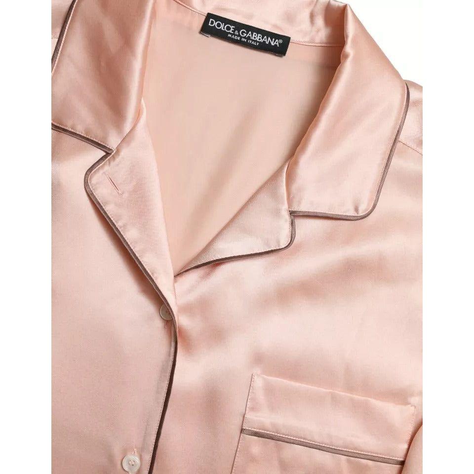 Dolce & Gabbana Pink Silk Long Sleeves Logo Pajama Blouse Top Dolce & Gabbana