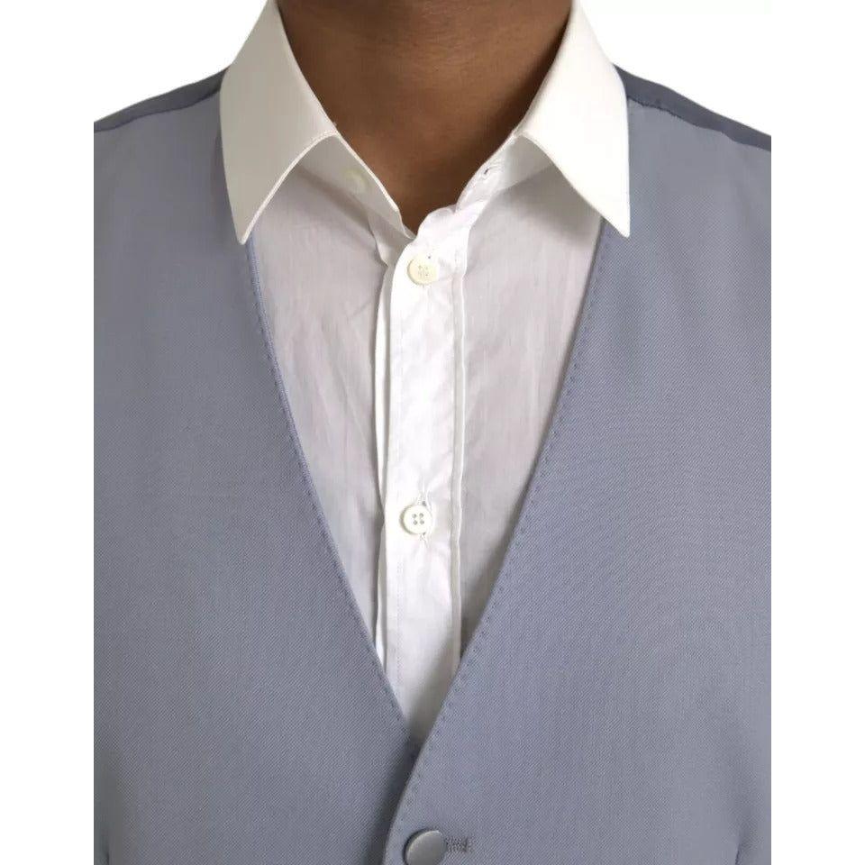 Dolce & Gabbana Light Blue Wool Formal Dress Waistcoat Vest Dolce & Gabbana