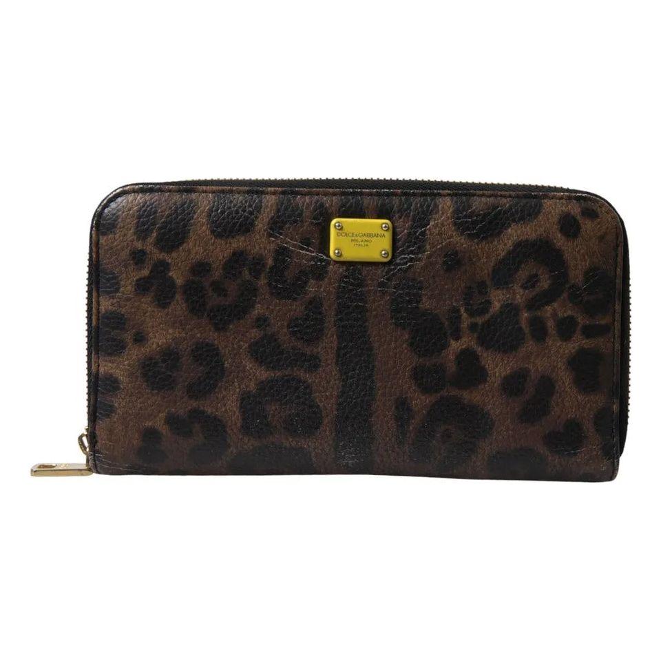 Dolce & Gabbana Brown Leopard Leather DG Zip Around Continental Wallet Dolce & Gabbana