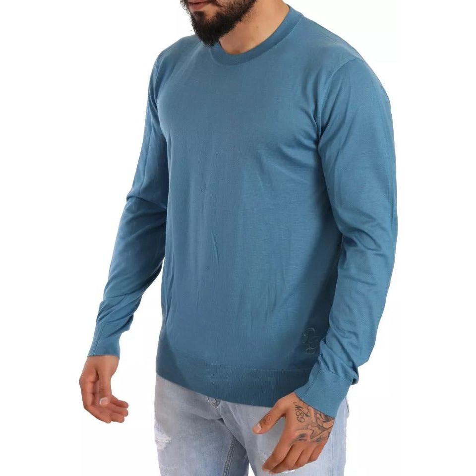 Dolce & Gabbana Blue Cashmere Crewneck Pullover Logo Sweater Dolce & Gabbana