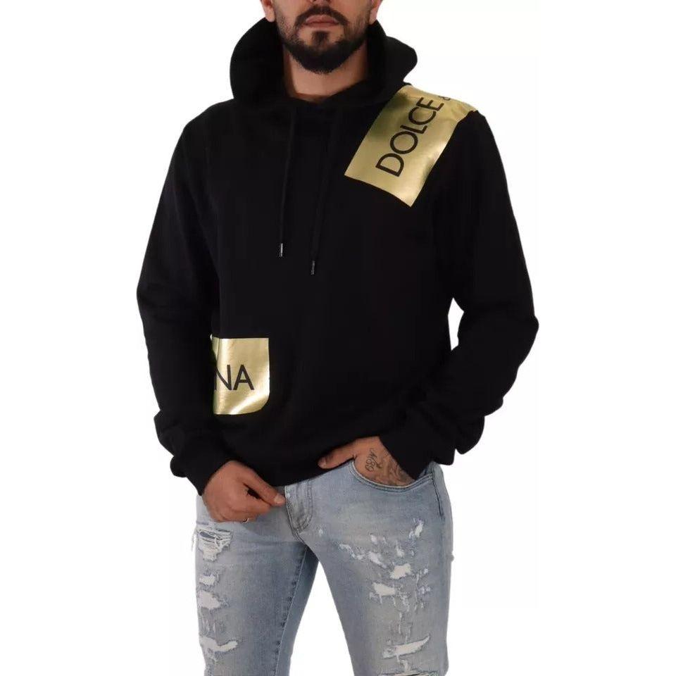 Dolce & Gabbana Black Gold Hooded Cotton Mens Pullover Sweater Dolce & Gabbana