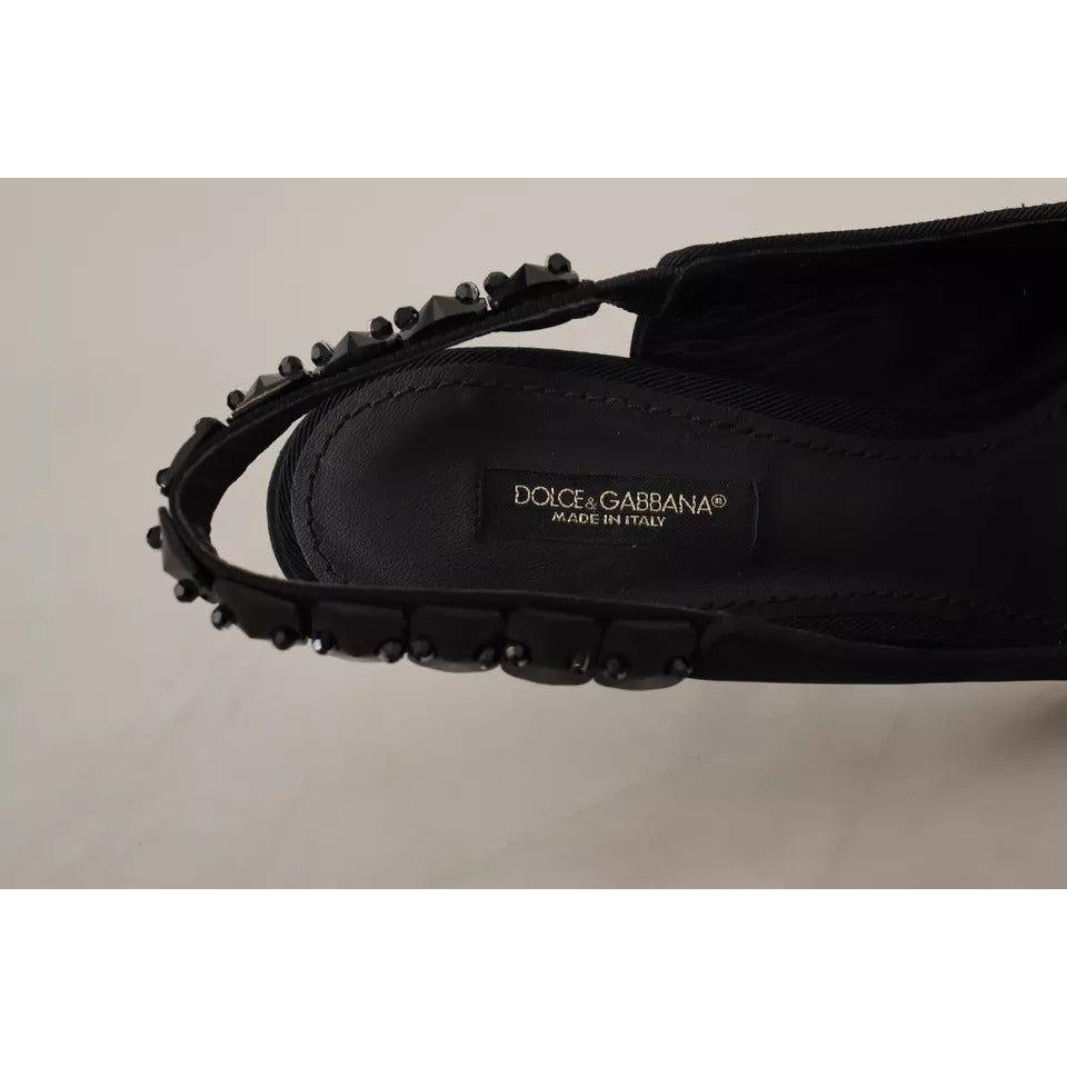 Dolce & Gabbana Black Embellished Heels Slingback Charmeuse Shoes Dolce & Gabbana