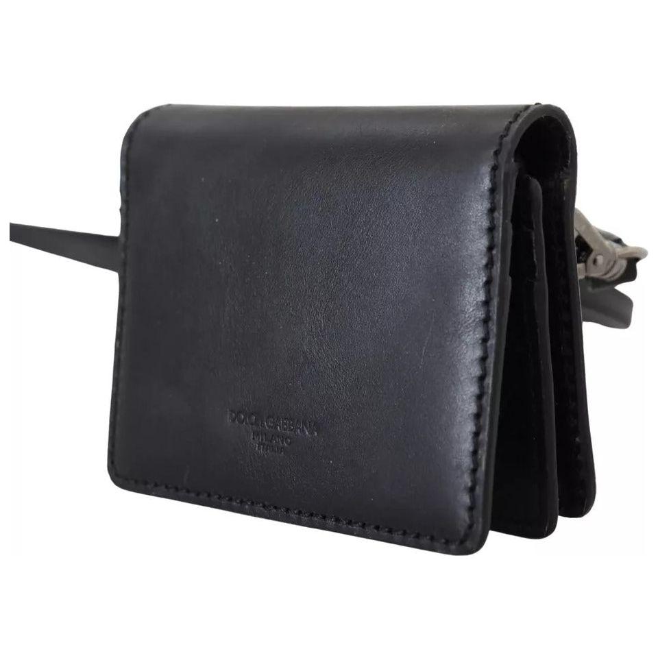 Dolce & Gabbana Black Leather Bifold Shoulder Sling Women Wallet Dolce & Gabbana