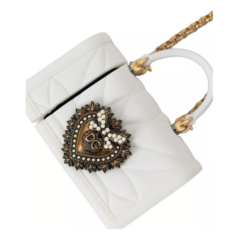 Dolce & Gabbana White Silicone Devotion Heart Bag Gold Chain Hand Airpods Case Dolce & Gabbana