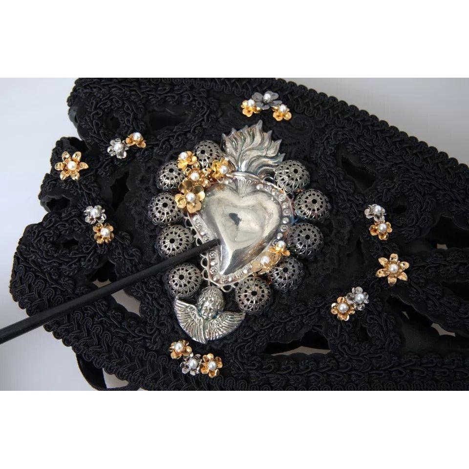 Dolce & Gabbana Black Canvas Embellished Waist Women Belt Dolce & Gabbana