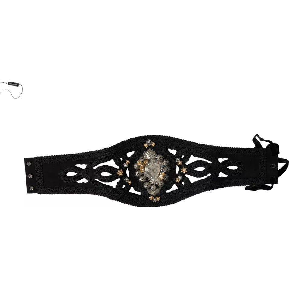 Dolce & Gabbana Black Canvas Embellished Waist Women Belt Dolce & Gabbana