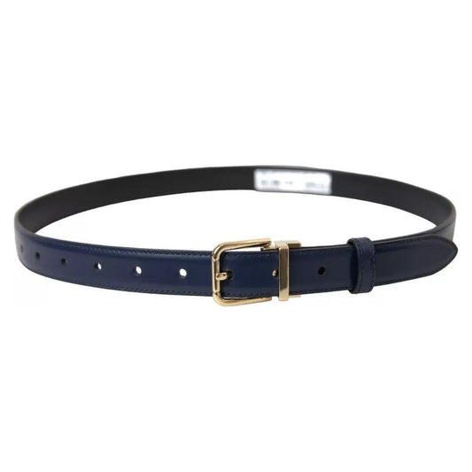 Dolce & Gabbana Blue Leather Gold Metal Buckle Men Belt Dolce & Gabbana