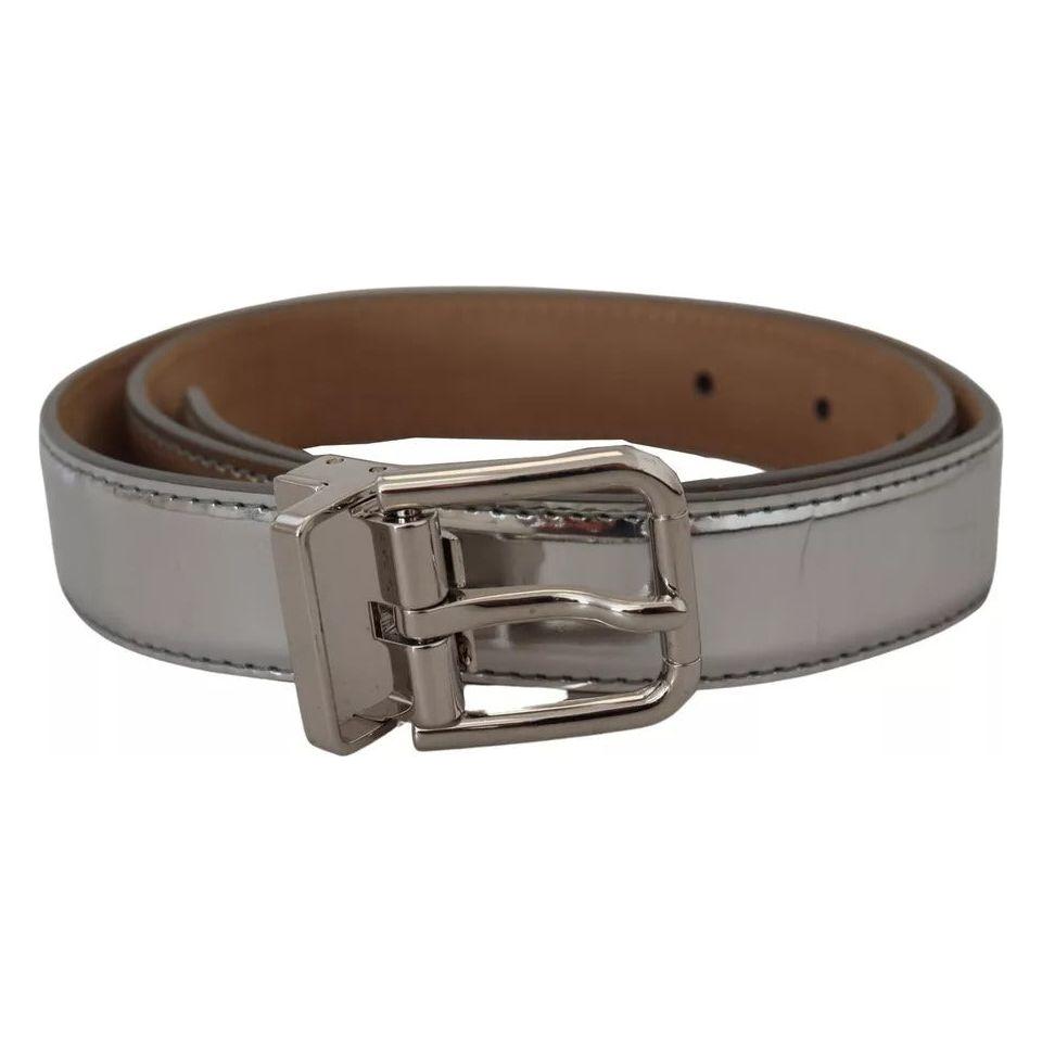 Dolce & Gabbana Silver Leather Metal Buckle Belt Dolce & Gabbana