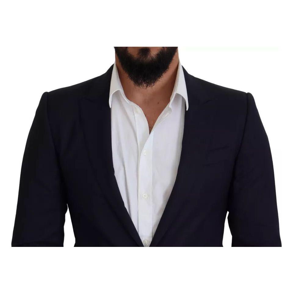 Dolce & Gabbana Blue Wool Slim Fit Formal Coat Men Blazer Dolce & Gabbana