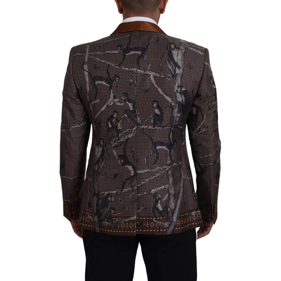 Dolce & Gabbana Bronze Monkey Print Silk Slim Jacket Blazer Dolce & Gabbana