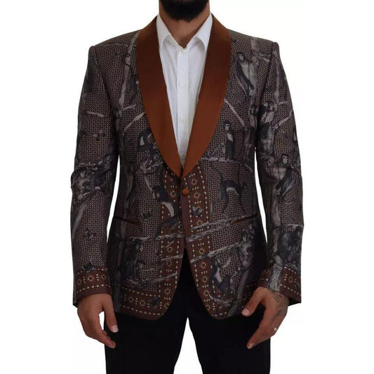 Dolce & Gabbana Bronze Monkey Print Silk Slim Jacket Blazer Dolce & Gabbana