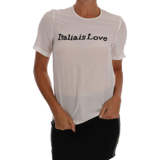 Dolce & Gabbana Silk Sequined 'Italia Is Love' White Blouse Dolce & Gabbana