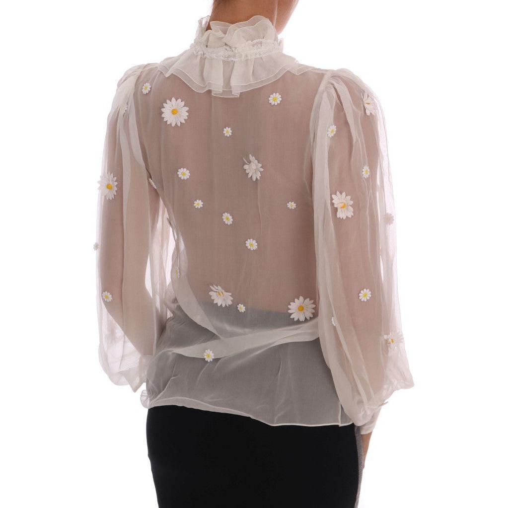 Dolce & Gabbana Elegant White Silk Daisy Blouse Dolce & Gabbana