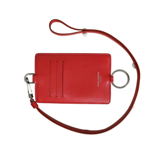 Dolce & Gabbana Red Calfskin Leather Lanyard Logo Card Holder Wallet Dolce & Gabbana