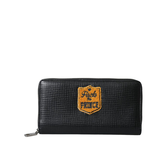 Dolce & Gabbana Black Leather Logo Patch Zip Around Continental Wallet Dolce & Gabbana