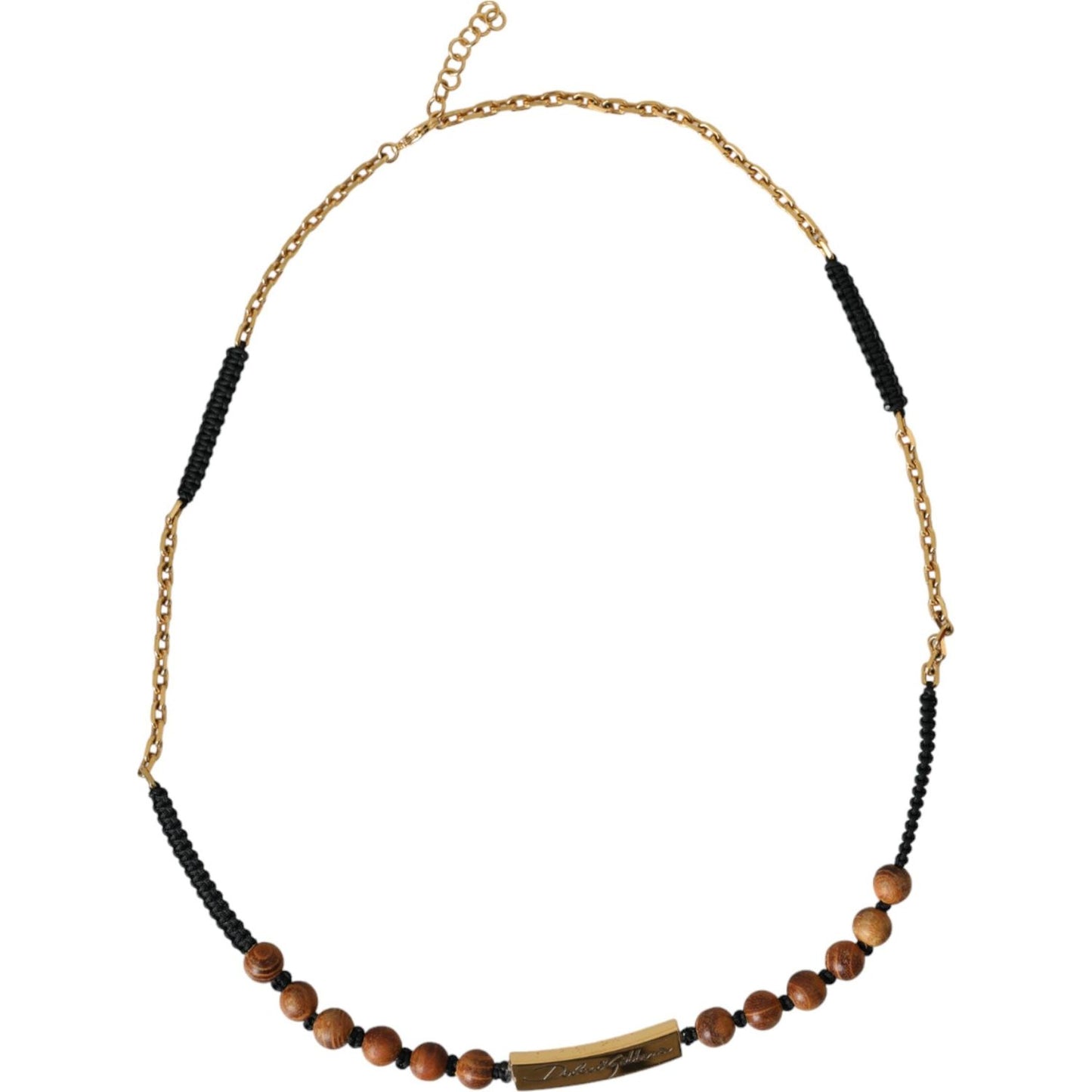 Dolce & Gabbana Black Gold Wooden Beaded Logo Pendant Necklace Dolce & Gabbana