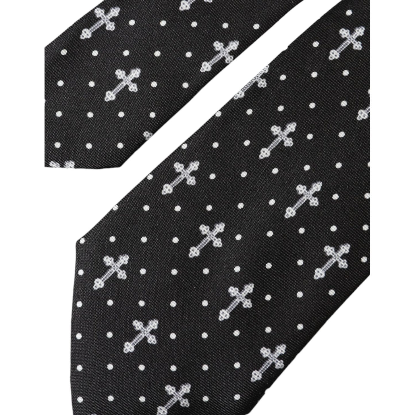 Dolce & Gabbana Black White Cross Silk Adjustable Tie Dolce & Gabbana