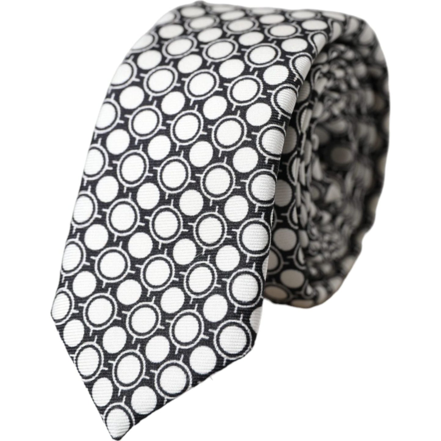 Dolce & Gabbana White Circles 100% Silk Adjustable Tie Dolce & Gabbana