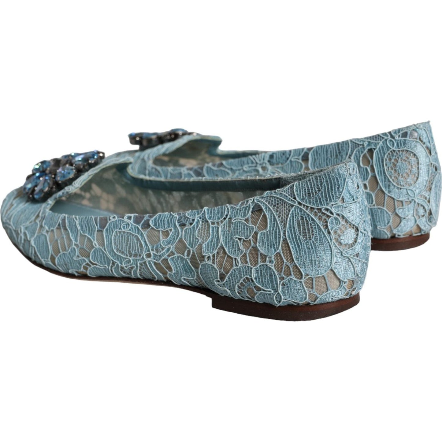 Dolce & Gabbana Blue Lace Crystal Ballet Flats Loafers Shoes