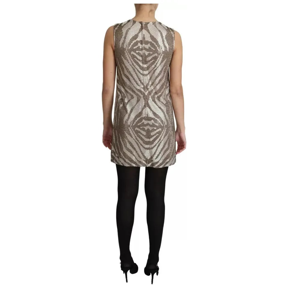 Dolce & Gabbana Brown Crystal Shift Mini Zebra Silver Dress