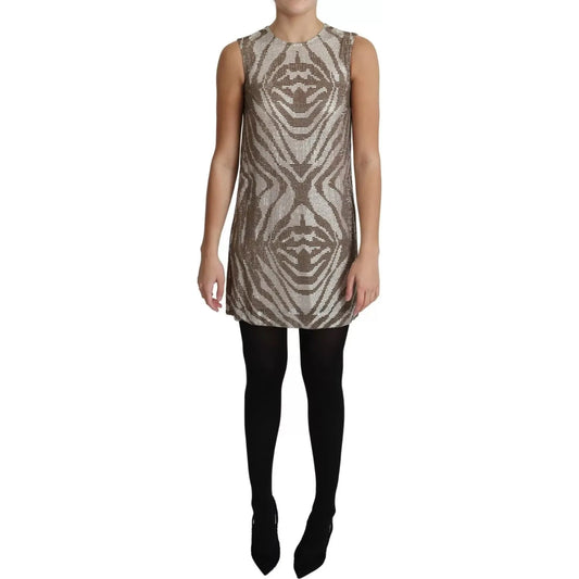 Dolce & Gabbana Brown Crystal Shift Mini Zebra Silver Dress