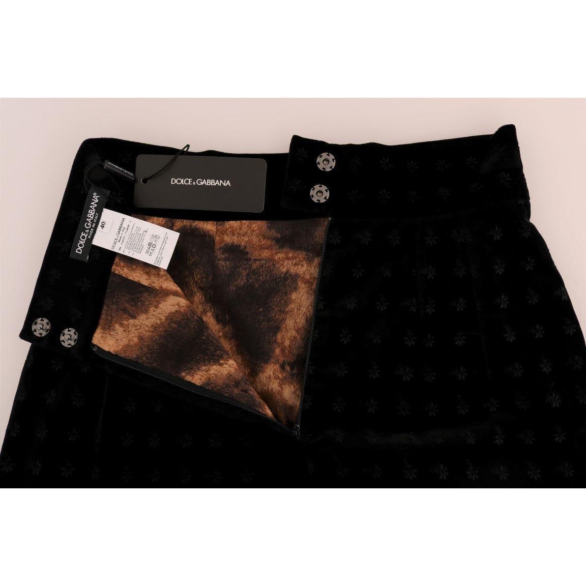 Dolce & Gabbana Dark Green Baroque Velvet Pencil Skirt