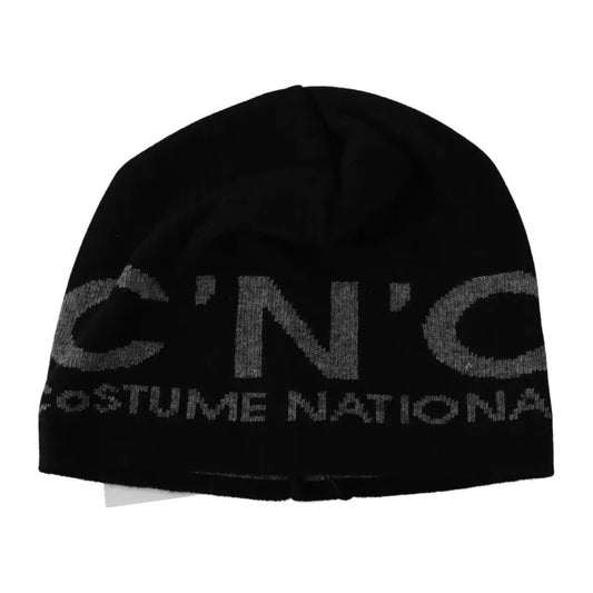 Costume National Black Wool Blend Branded Beanie Hat Costume National