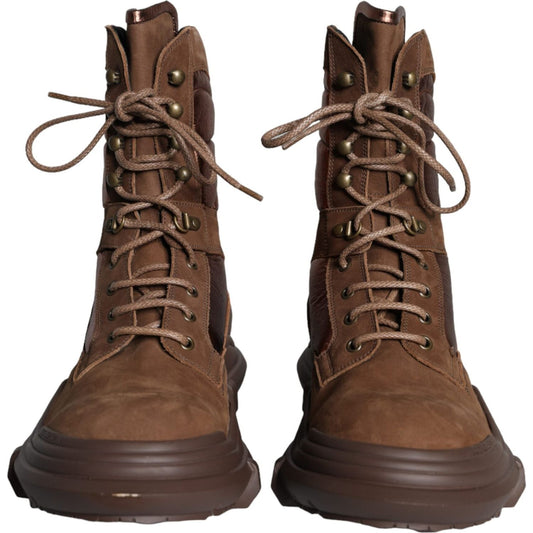 Dolce & Gabbana Brown Suede Leather Military Combat Men Boots Shoes Dolce & Gabbana