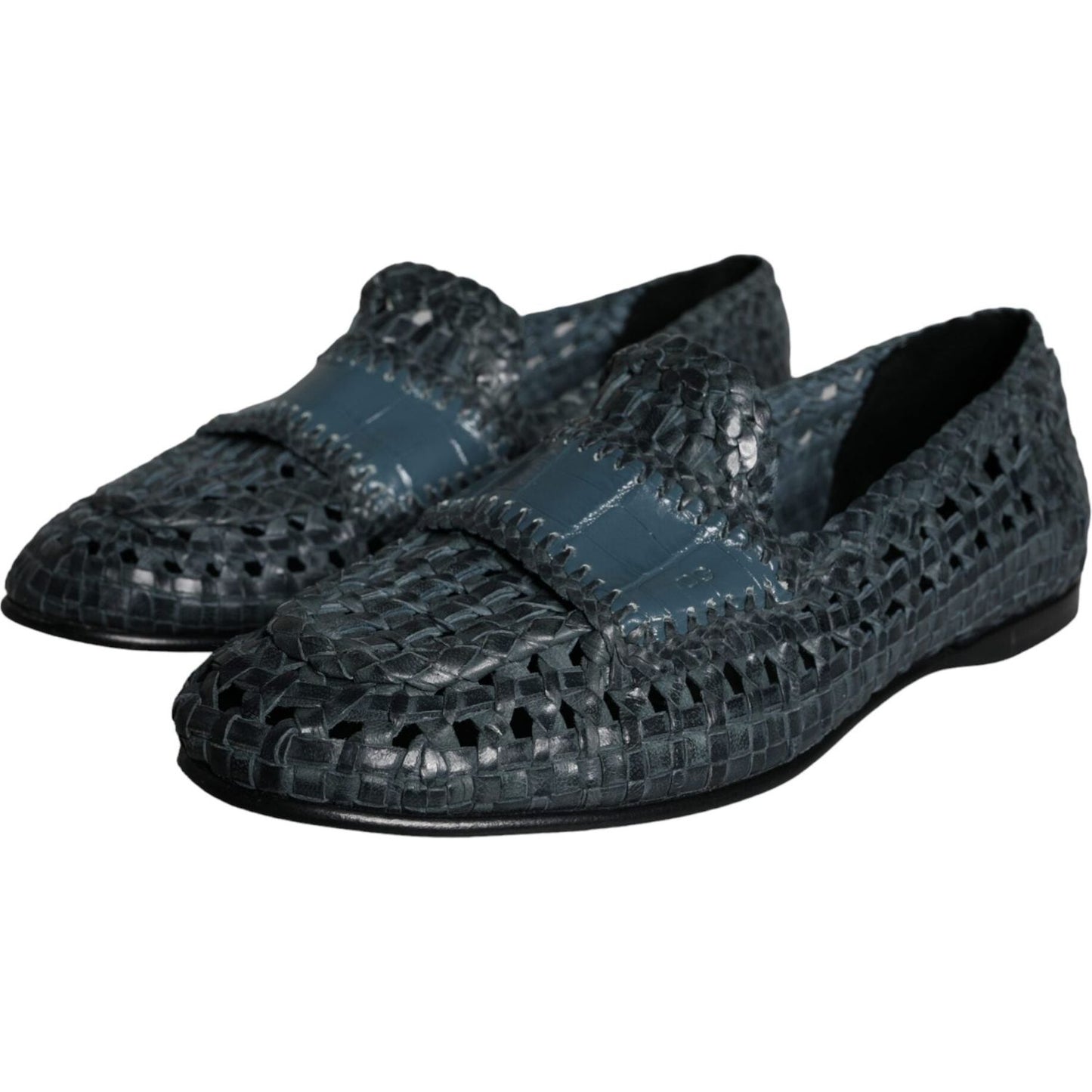 Dolce & Gabbana Blue Woven Leather Slip On Loafers Men Shoes Dolce & Gabbana