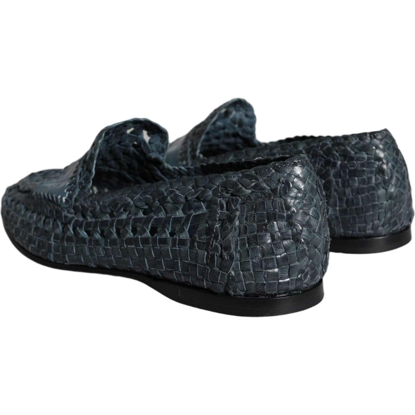 Dolce & Gabbana Blue Woven Leather Slip On Loafers Men Shoes Dolce & Gabbana