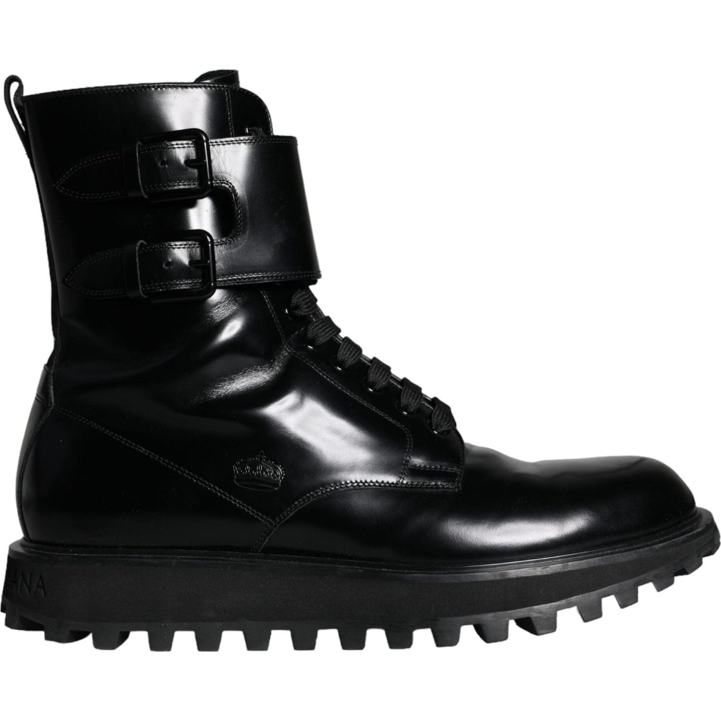 Dolce & Gabbana Black Leather Lace Up Men Mid Calf Boots Shoes Dolce & Gabbana