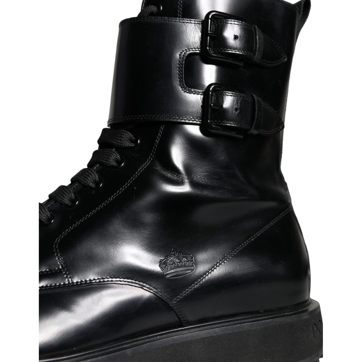 Dolce & Gabbana Black Leather Lace Up Men Mid Calf Boots Shoes Dolce & Gabbana