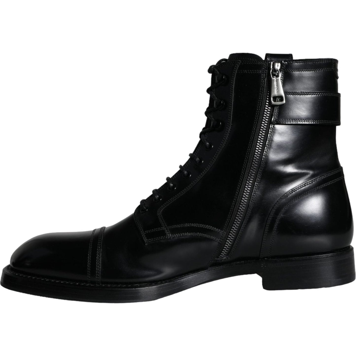 Dolce & Gabbana Black Logo Lace Up Mid Calf Men Boots Shoes Dolce & Gabbana