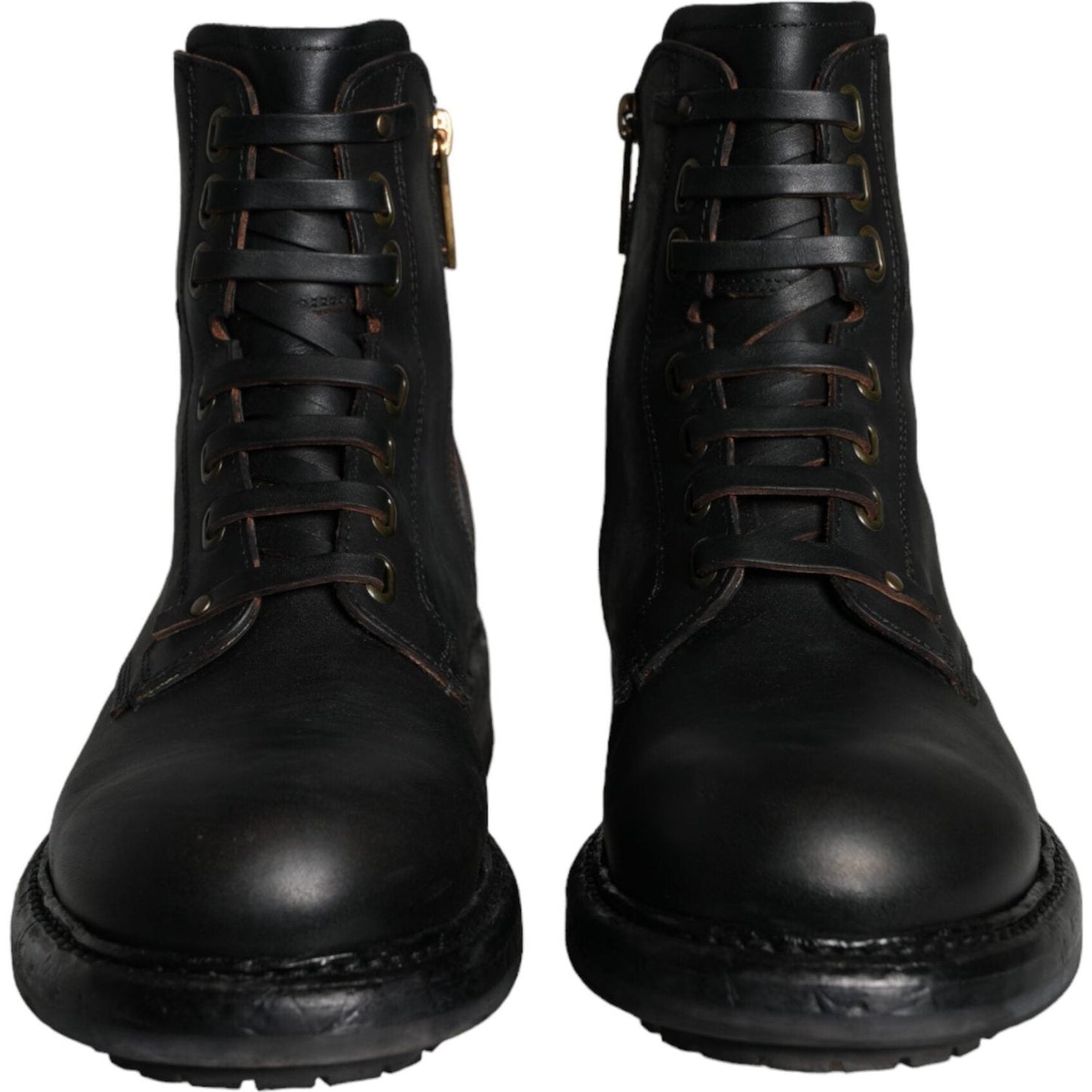 Dolce & Gabbana Black Lace Up Mid Calf Boots Men Shoes Dolce & Gabbana