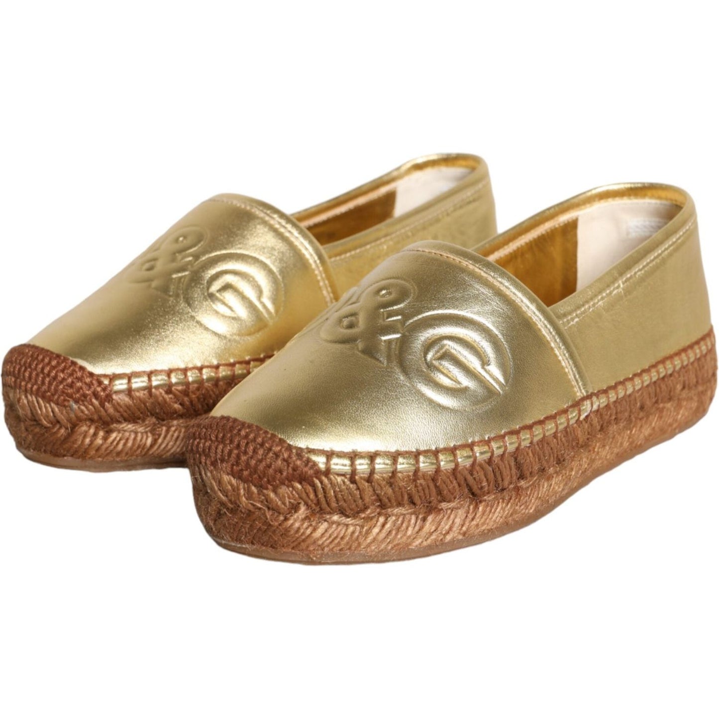 Dolce & Gabbana Gold Leather Loafers Flats Espadrille Shoes Dolce & Gabbana