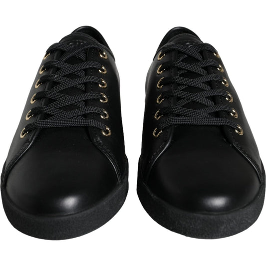 Dolce & Gabbana Black Gold Leather Classic Sneakers Shoes Dolce & Gabbana