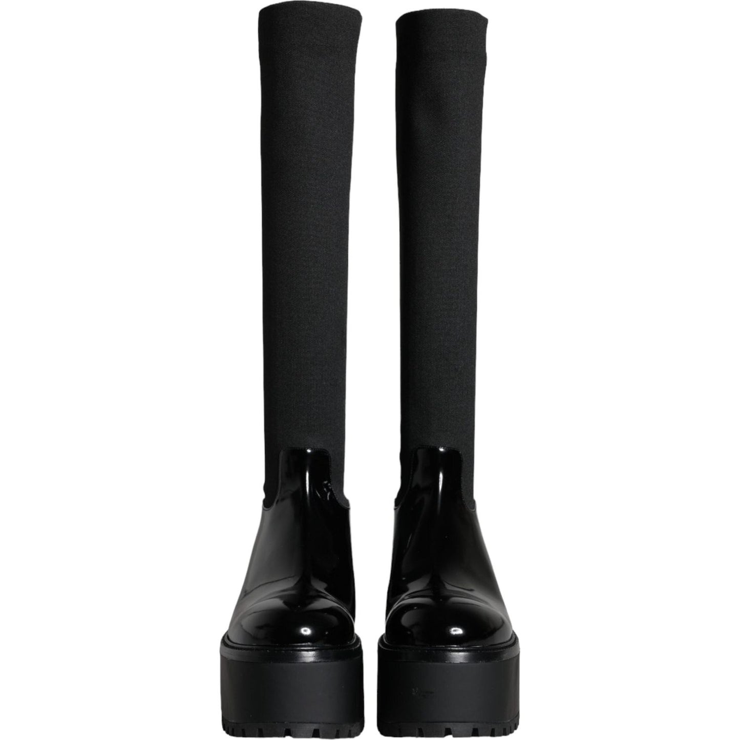 Dolce & Gabbana Black Leather Jersey Knee High Boots Shoes Dolce & Gabbana