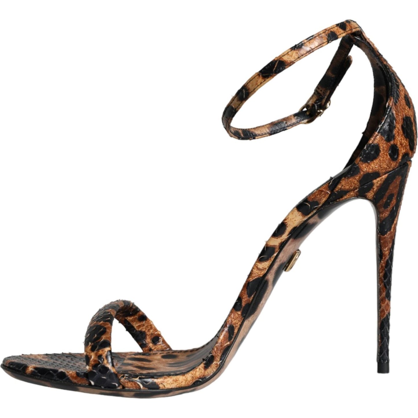 Dolce & Gabbana Brown Leopard Leather Ankle Strap Sandals Shoes