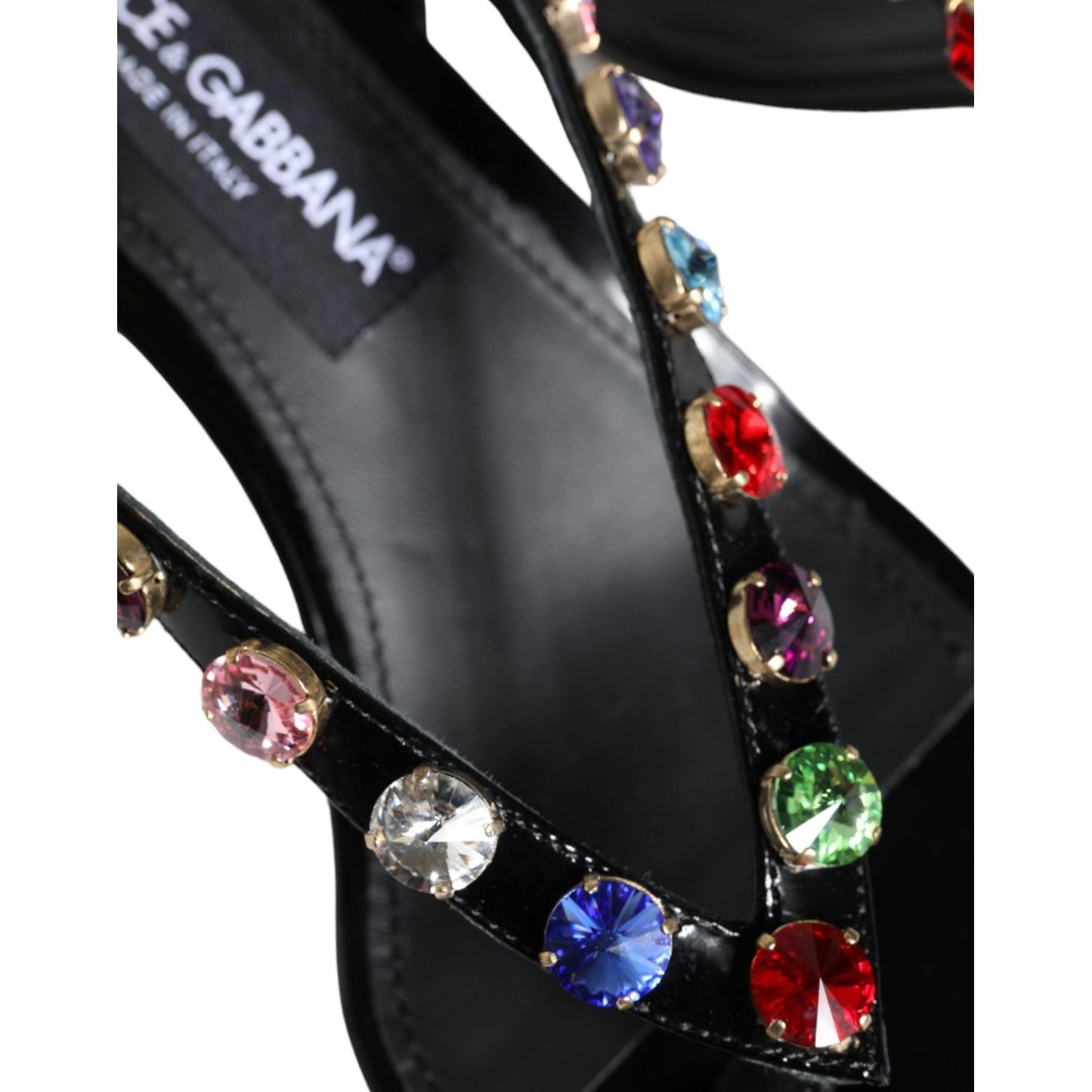 Dolce & Gabbana Black Leather Crystal Slingback Sandals Shoes Dolce & Gabbana