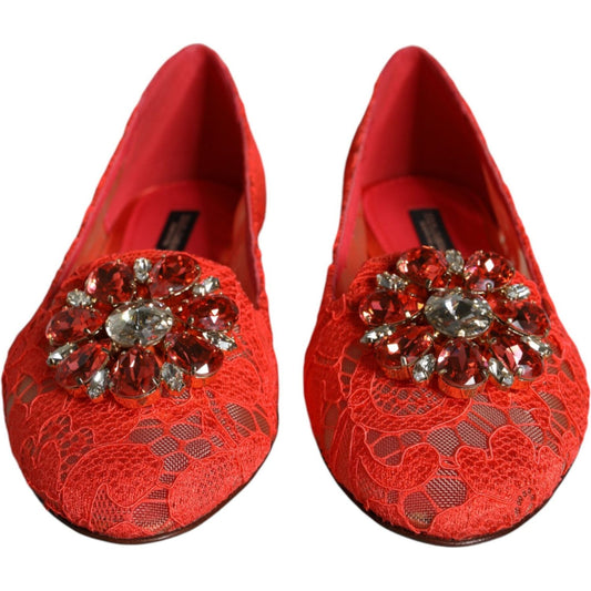 Dolce & Gabbana Coral Lace Crystal Ballet Flats Loafers Shoes Dolce & Gabbana