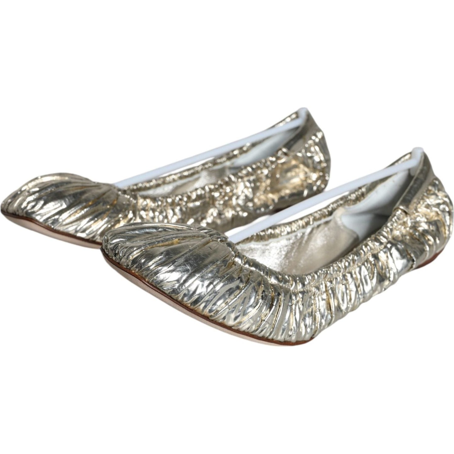 Dolce & Gabbana Silver Patent Leather Scrunch Ballet Flats Shoes Dolce & Gabbana