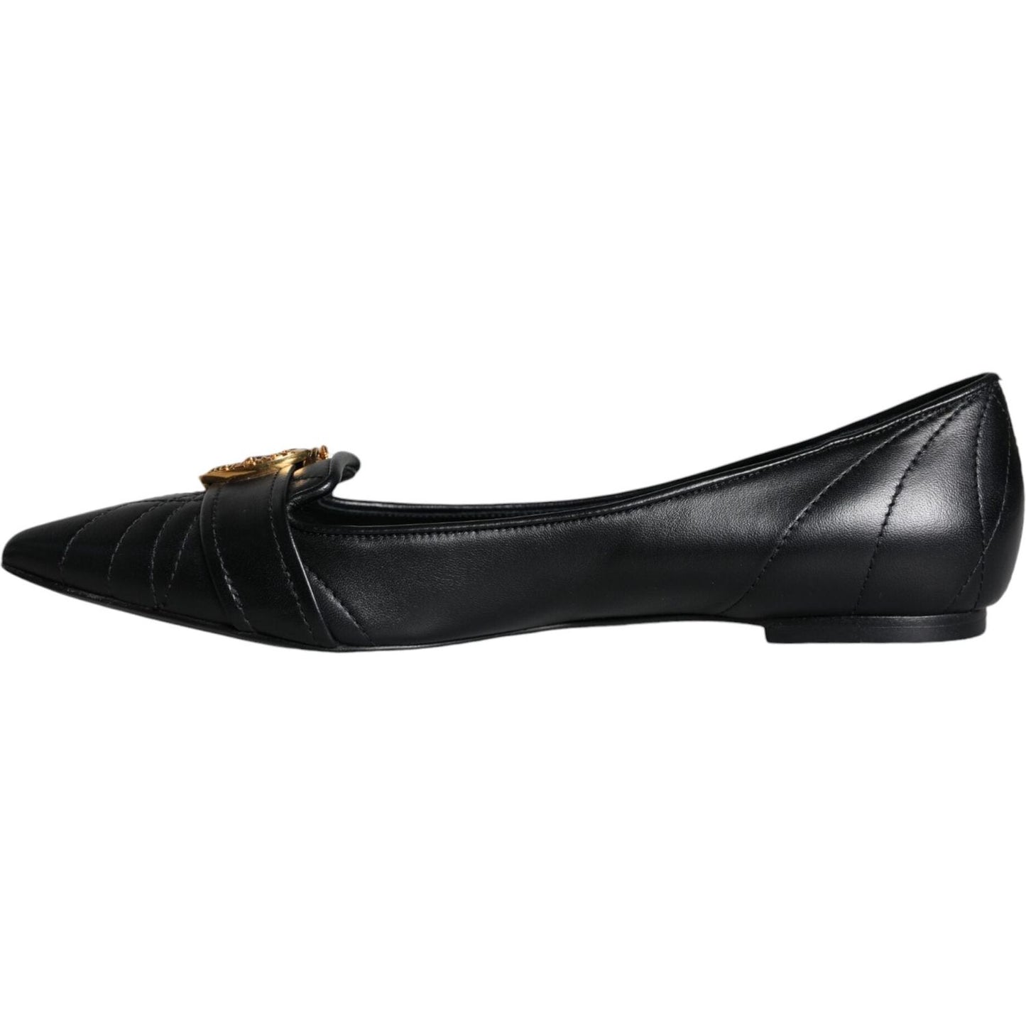 Dolce & Gabbana Black Devotion Leather Pointy Flats Shoes Dolce & Gabbana