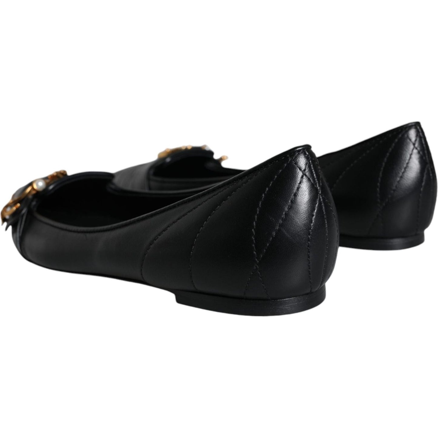 Dolce & Gabbana Black Devotion Leather Pointy Flats Shoes Dolce & Gabbana