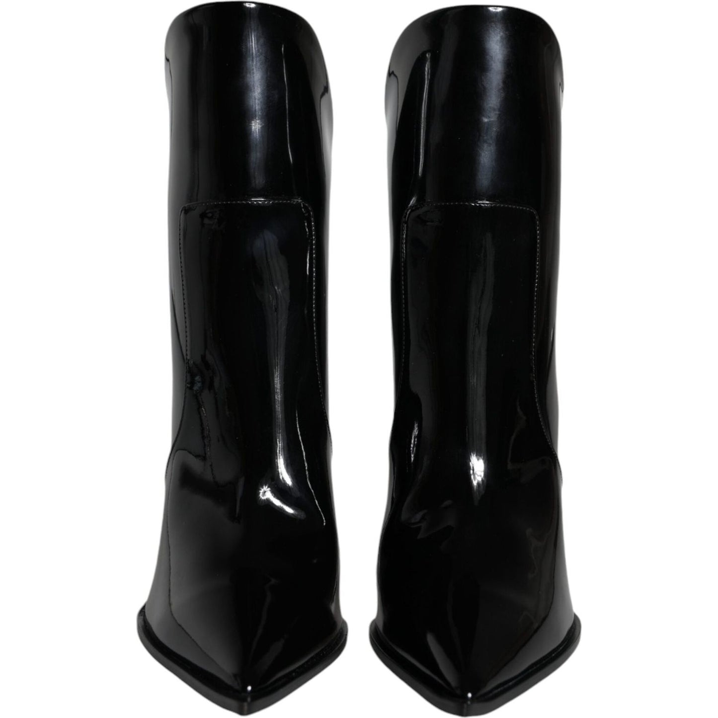 Dolce & Gabbana Black Patent Leather Pointed Ankle Boots Shoes