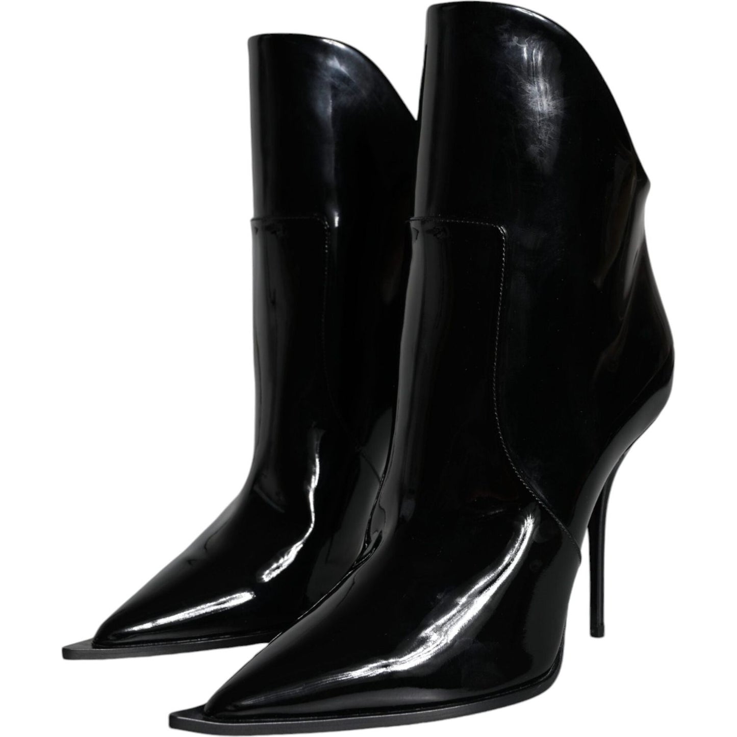 Dolce & Gabbana Black Patent Leather Pointed Ankle Boots Shoes