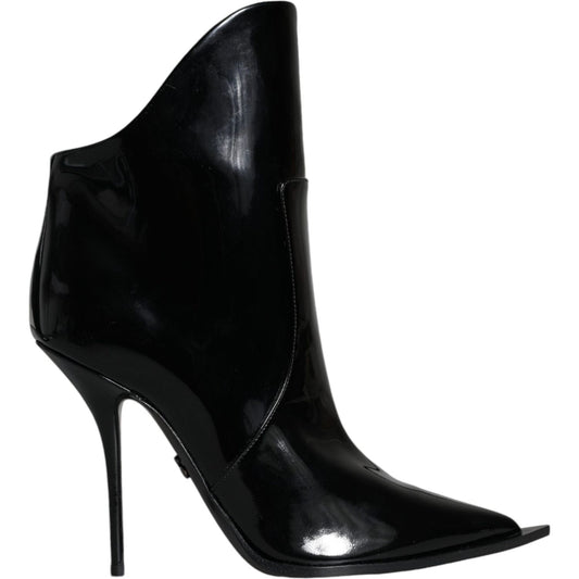 Dolce & Gabbana Black Patent Leather Pointed Ankle Boots Shoes