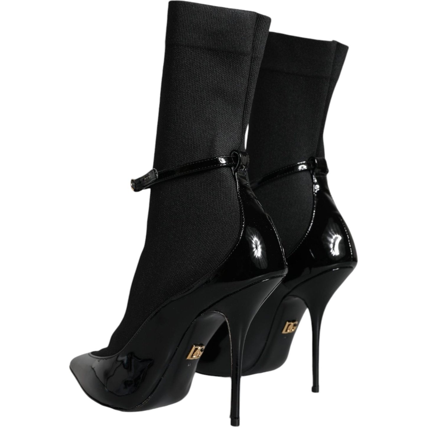 Dolce & Gabbana Black Leather Stilettos Booties Socks Shoes