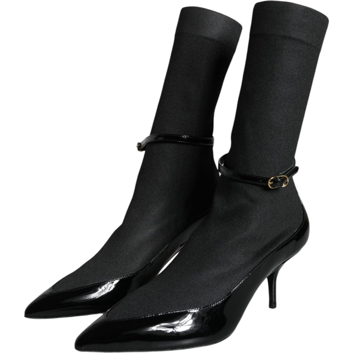 Dolce & Gabbana Black Leather Stilettos Booties Socks Shoes Dolce & Gabbana